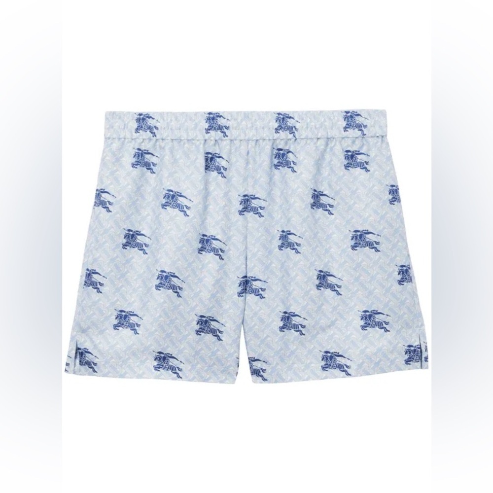 Burberry EKD TB-Monogram Silk Bermuda Shorts Navy IP Pattern Men’s Size XL Swim